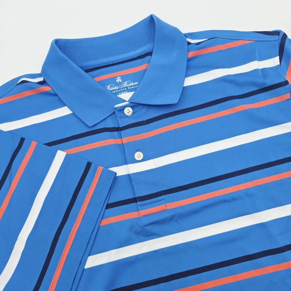 Brooks‎ Brothers Polo Shirt Men's Large Blue Striped Performance Series NWT
